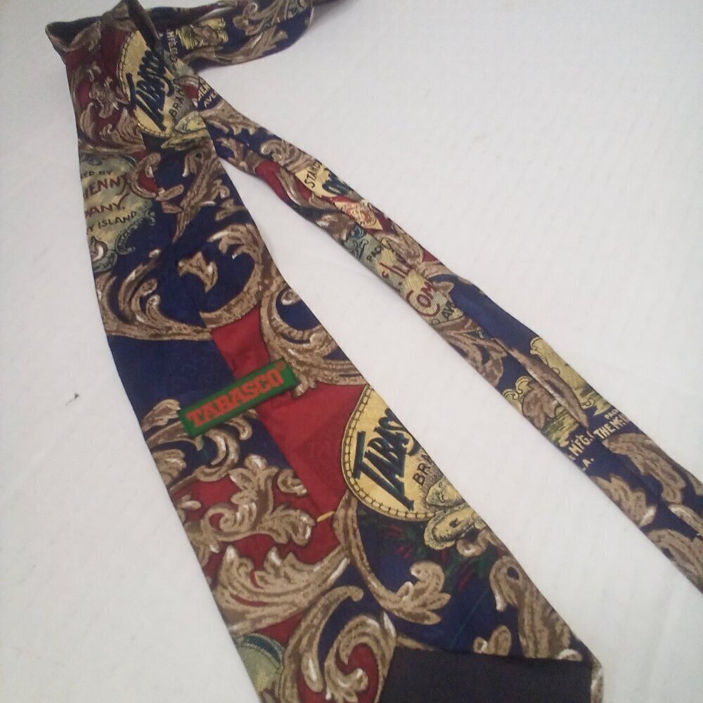 Tabasco Hot Sauce Tie Necktie Men 100% Silk Gold Red Blue - Picture 10 of 11